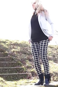 Kinky Blonde In Glasses Squats To Pee Outside