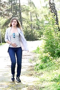 Delightful Female In Denims Pisses Outside