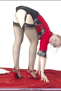 Kirsty Blue Poses On The Red Carpet In Her Amazing Nylons With Cotton Panties
