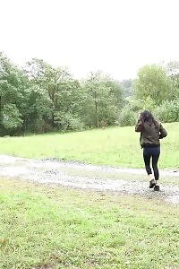 Fascinating Honey Squats Behind Parked Vehicle To Piss