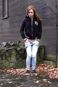 Ginger Beautiful Pisses Outside On The Ground