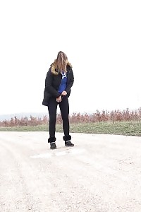 Bright Black-haired Naomi Benet Gets To Piss