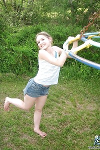 Kitty Plays For The Camera Outdoor, Spotlighting Her Young Tits And Her Desiring Panties